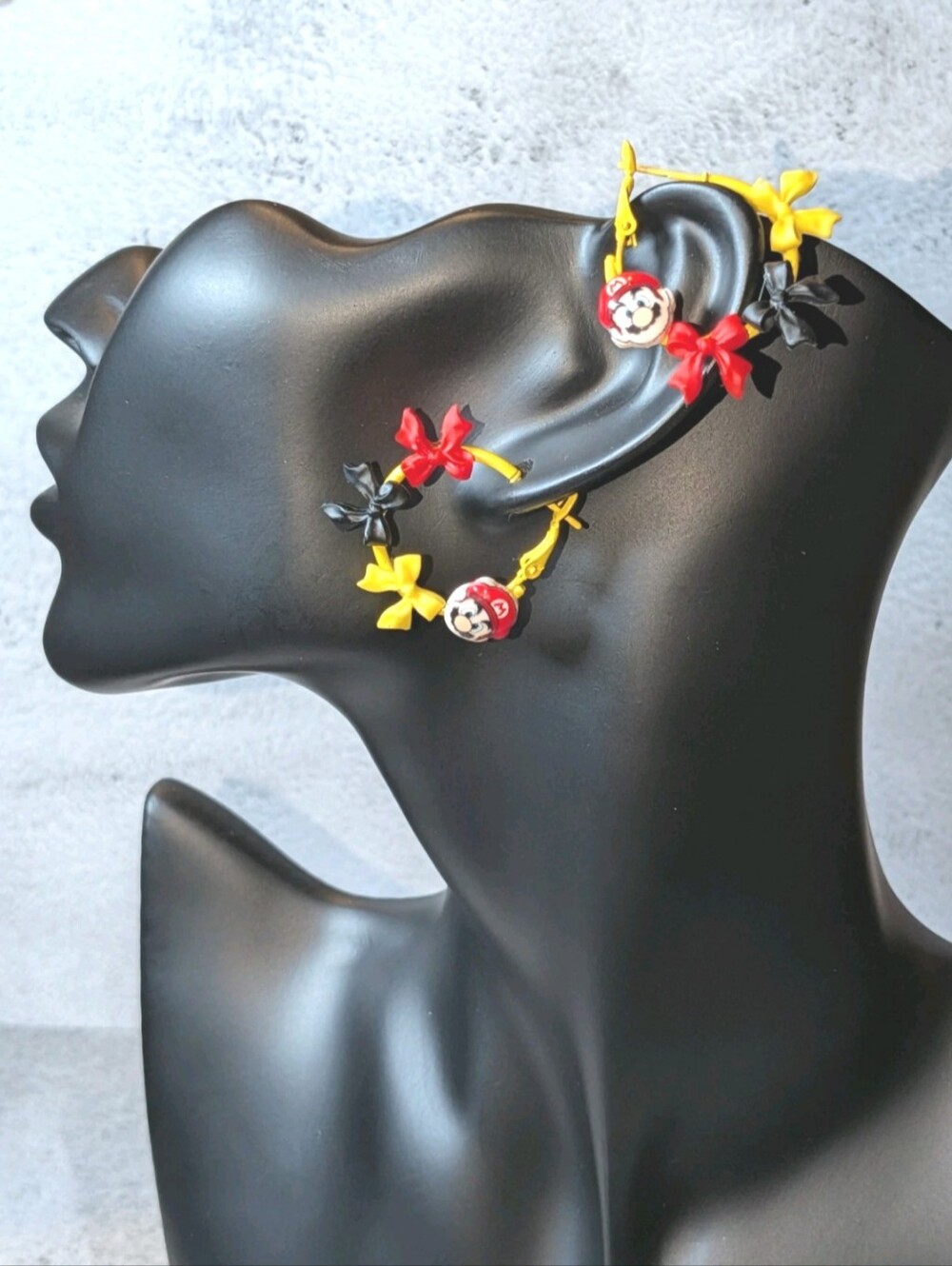 Hand Crafted Yellow, Red & Black Cartoon Bow Earrings For Women And Kids - Picture 7 of 13